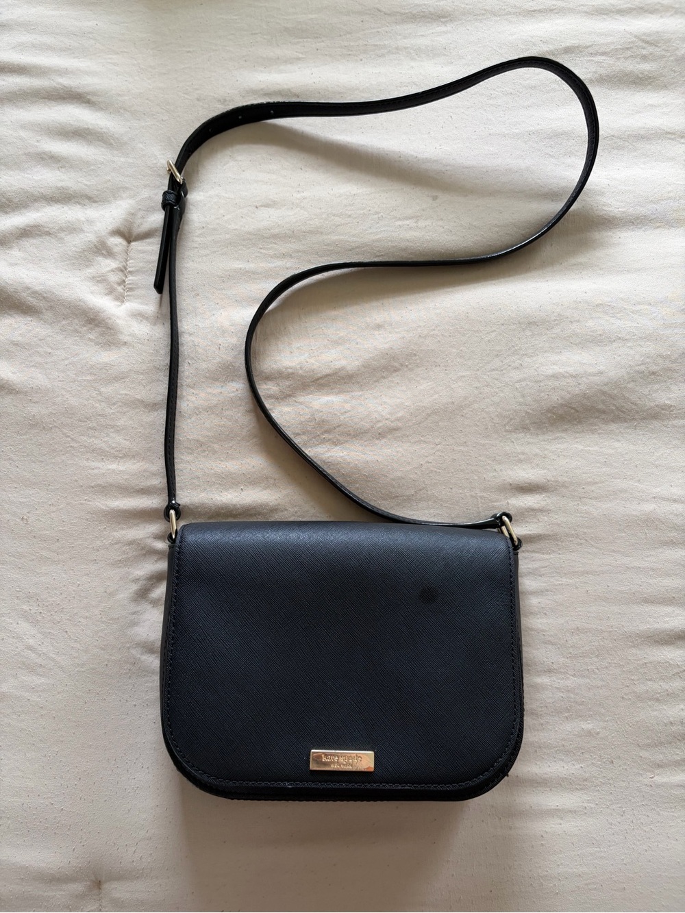 kate spade Black Saffiano Leather Crossbody Bag with Gold Hardware